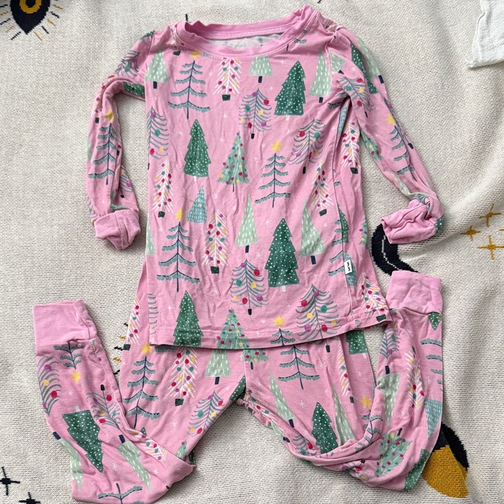 Little sleepies pink holiday tree pajamas